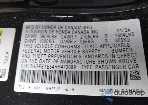 2024 Honda Civic Si Sedan from USA, damaged, VIN 2HGFE1E54RH473089